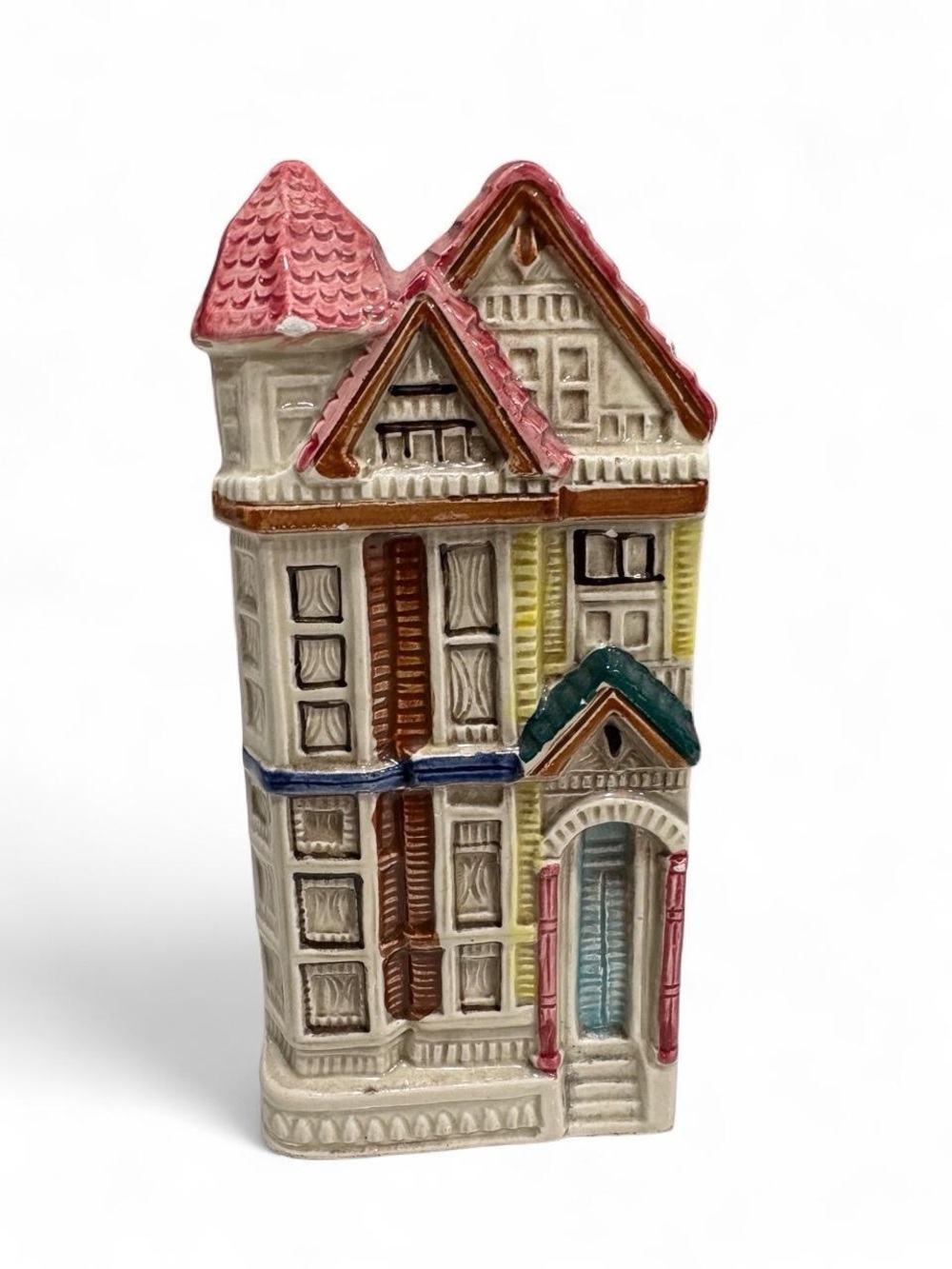 Vtg Hand-Painted Ceramic Victorian House Figurine Wall Planter - Multicolor